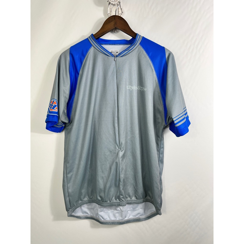 Troy Lee Designs Mens‎ Large Grey Blue Short Sleeve Cycling Jersey Zip MTB Shirt